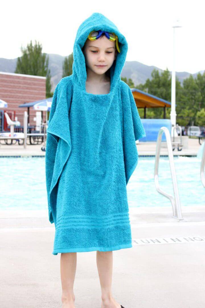 DIY Blue Hooded Towel Poncho