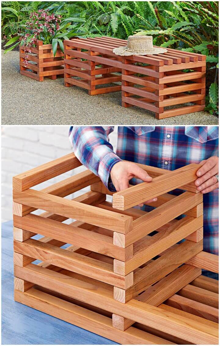 DIY Box Crib style Outdoor Bench and Planter