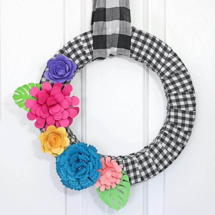 DIY Buffalo Check Paper Flower Wreath