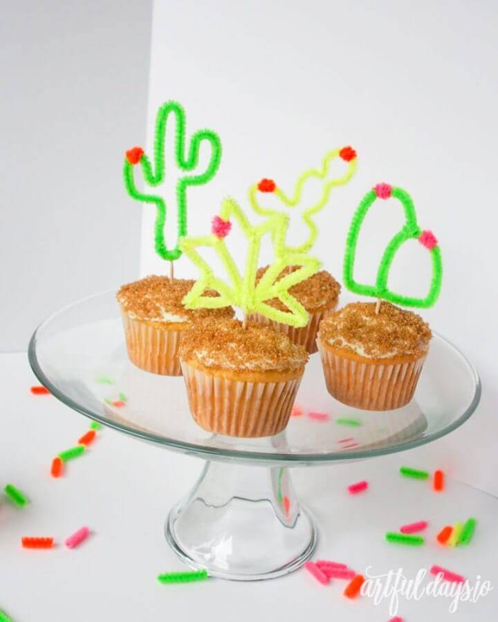 DIY Cacti Pipe Cleaner Cupcake Toppers