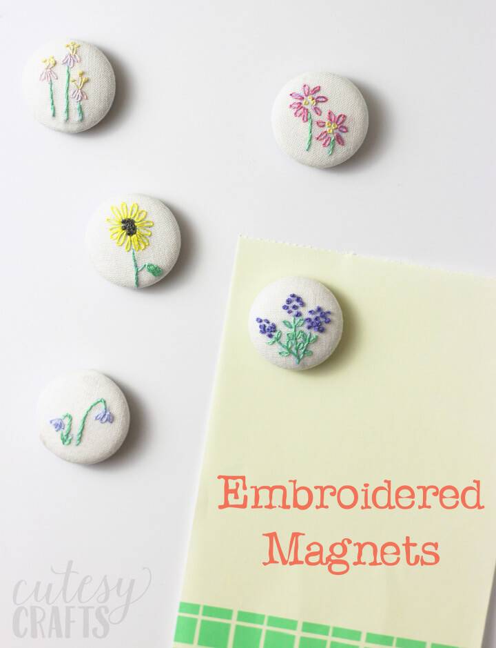 DIY Floral Magnets with Hand Embroidery