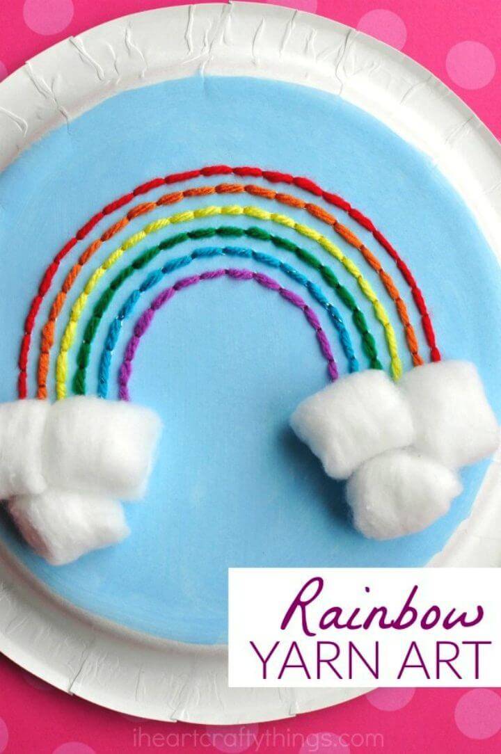 DIY Paper Plate Rainbow Yarn Art