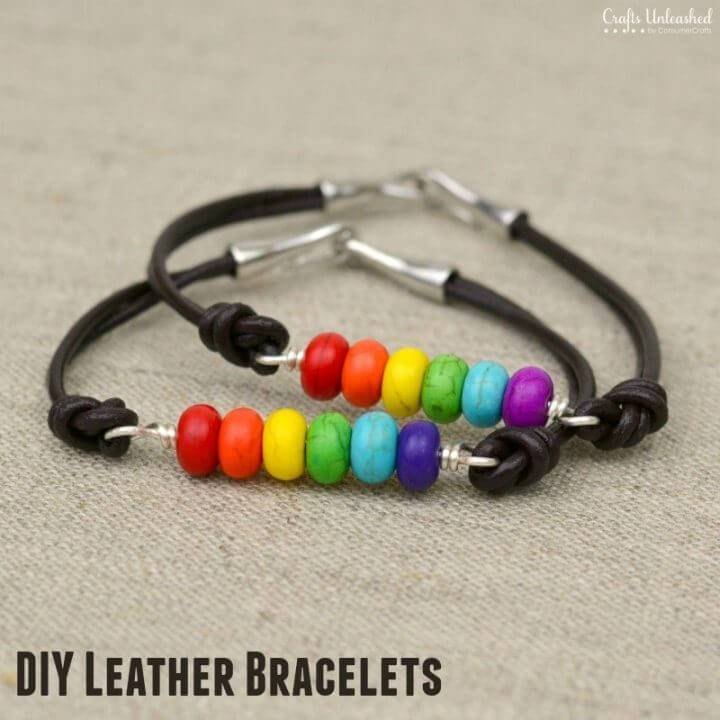 DIY Rainbow Beaded Leather Bracelet Tutorial