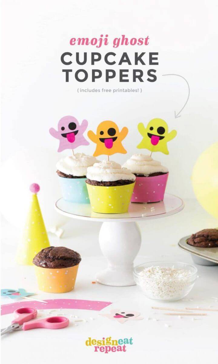 Emoji Ghost Halloween Cupcake Toppers