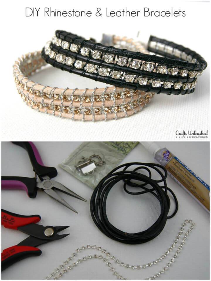 Handmade Rhinestone and Leather Bracelet
