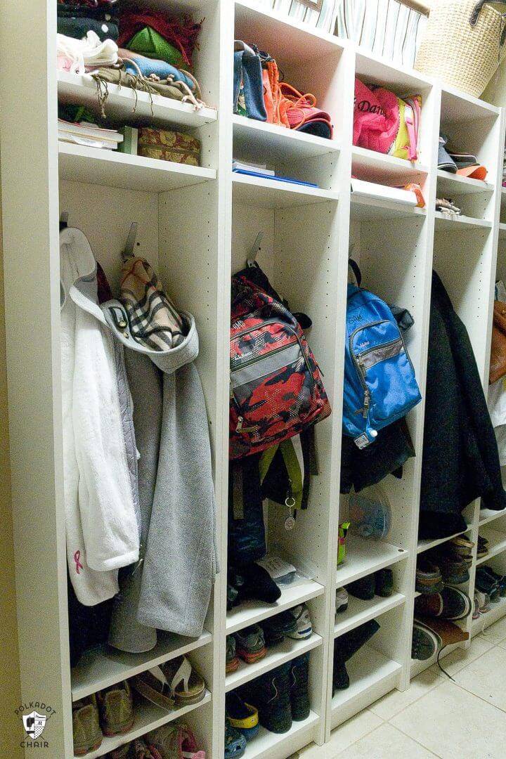 How to Turn Bookcases Into Mudroom Lockers