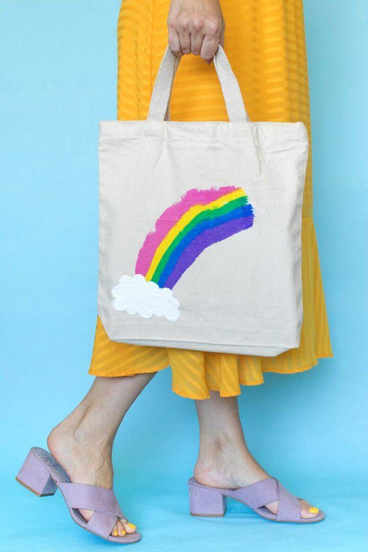 Make Rainbow Paint Scraped Tote Bag