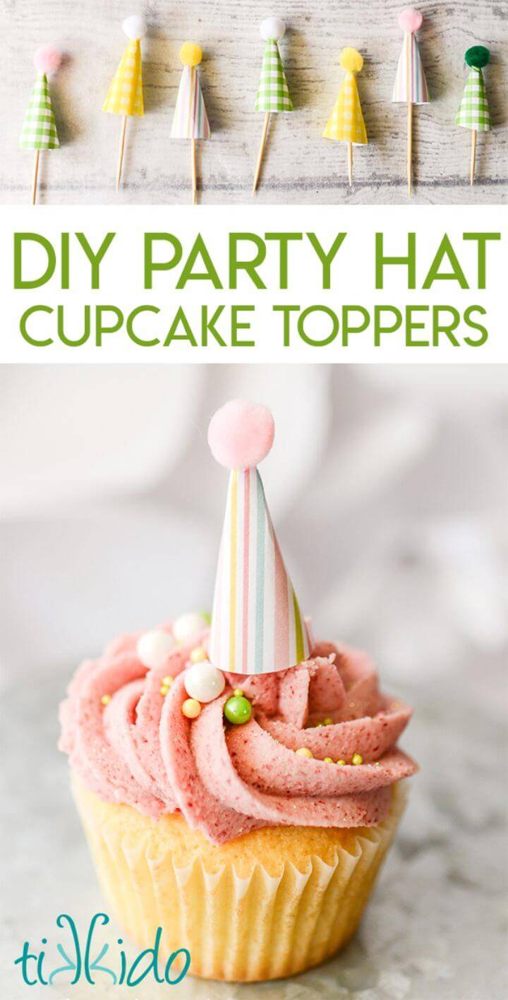 Pretty DIY Paper Party Hat Cupcake Toppers