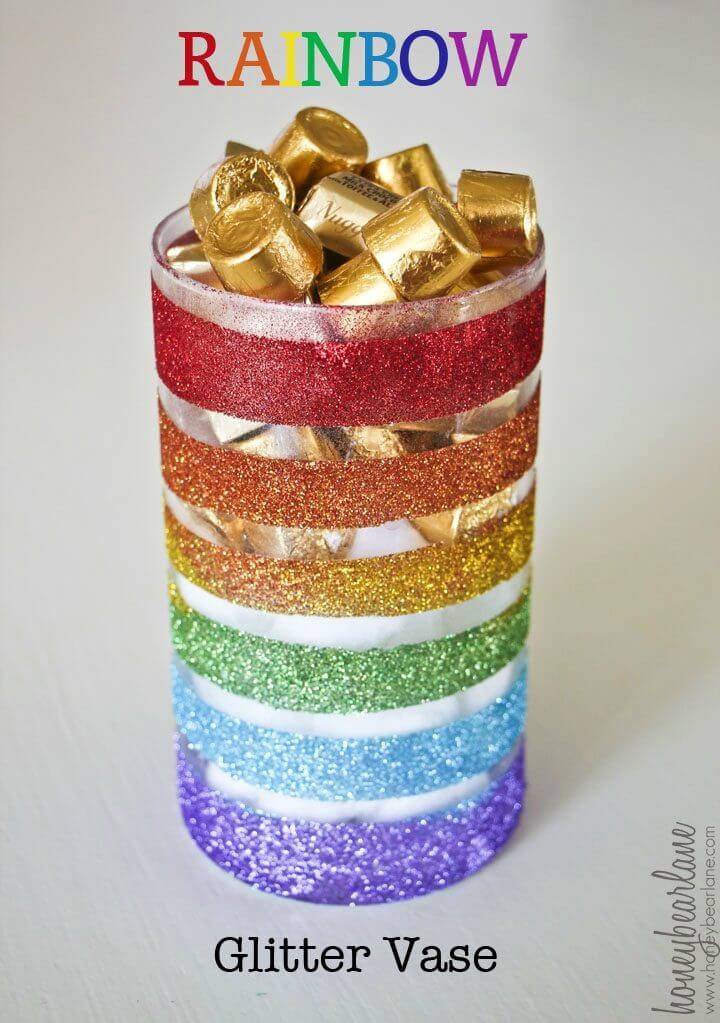 Pretty DIY Rainbow Glitter Vase