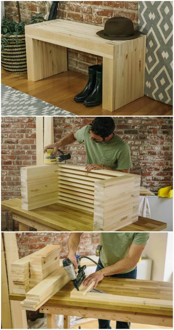 Stylish Slatted Wood Bench Using Pine Boards 1