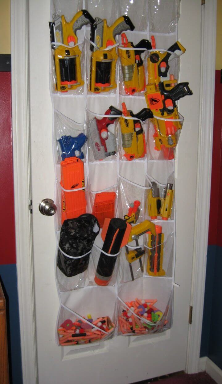 Turn Door Shoe Rack Into Nerf Storage