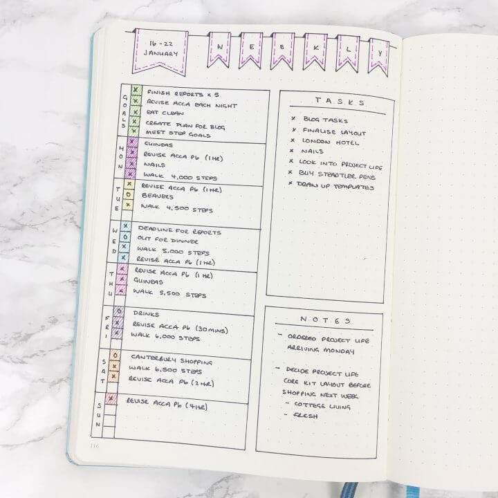 Weekly Layout and Template Bullet Journal