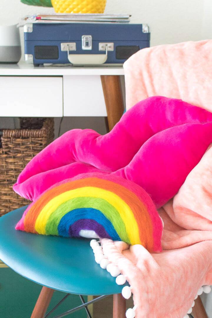 Beautiful DIY Needle Felted Rainbow Pillow
