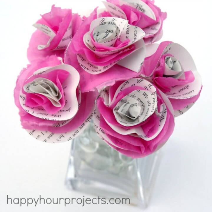 Book Page and Tissue Paper Flowers