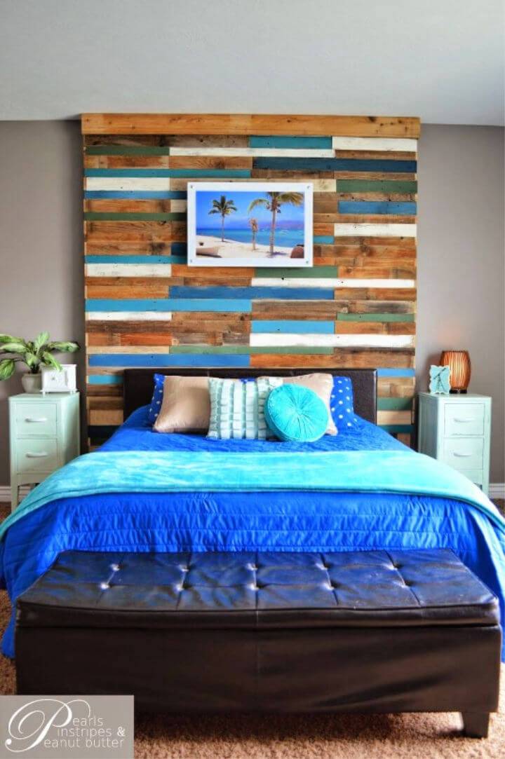Colorful and Rustic DIY Plank Headboard Wall