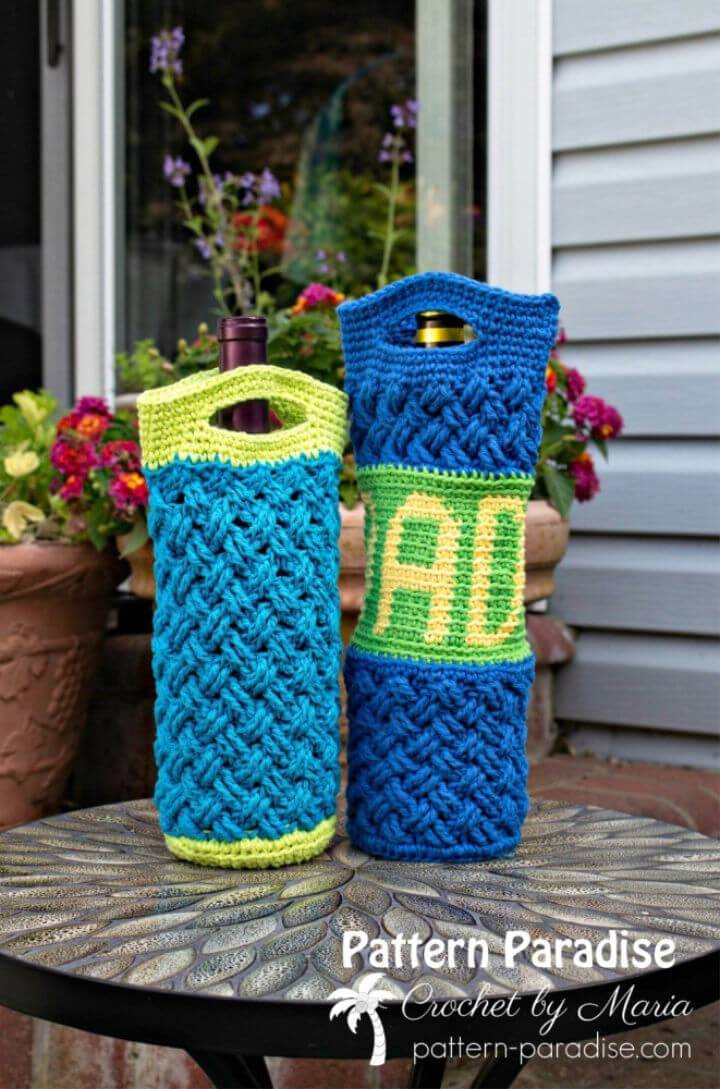 Crochet Celtic Bottle Bag for Gift Free Pattern