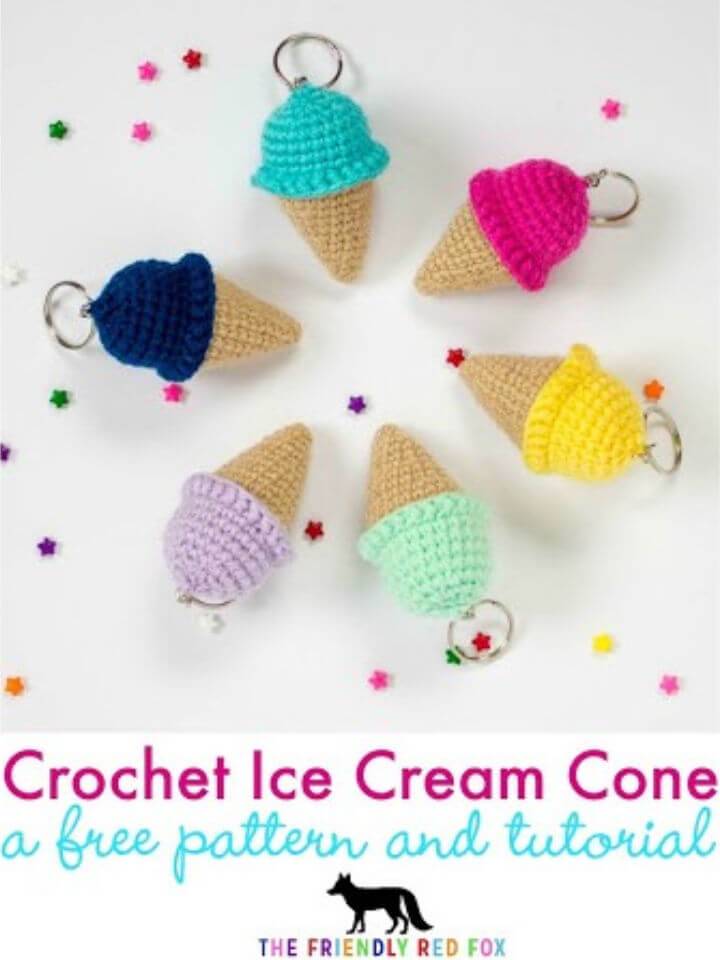 Crochet Ice Cream Cone Key Chain Using Scrap Yarn