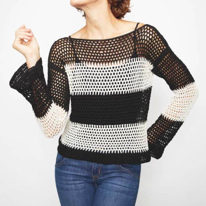 Crochet Monochrome Tie Sweater Free Pattern