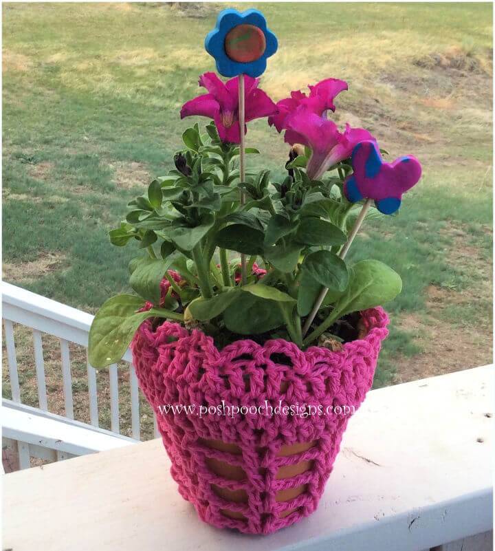 Crochet Plant Pot Cozy Uisng Cotton Yarn