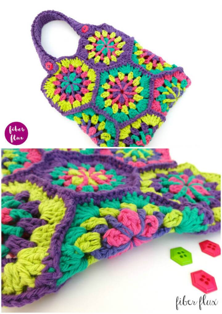Crochet Strawflower Hexagon Tote Free Pattern