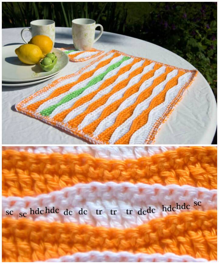Crochet Summer Waves Placemat and Coaster