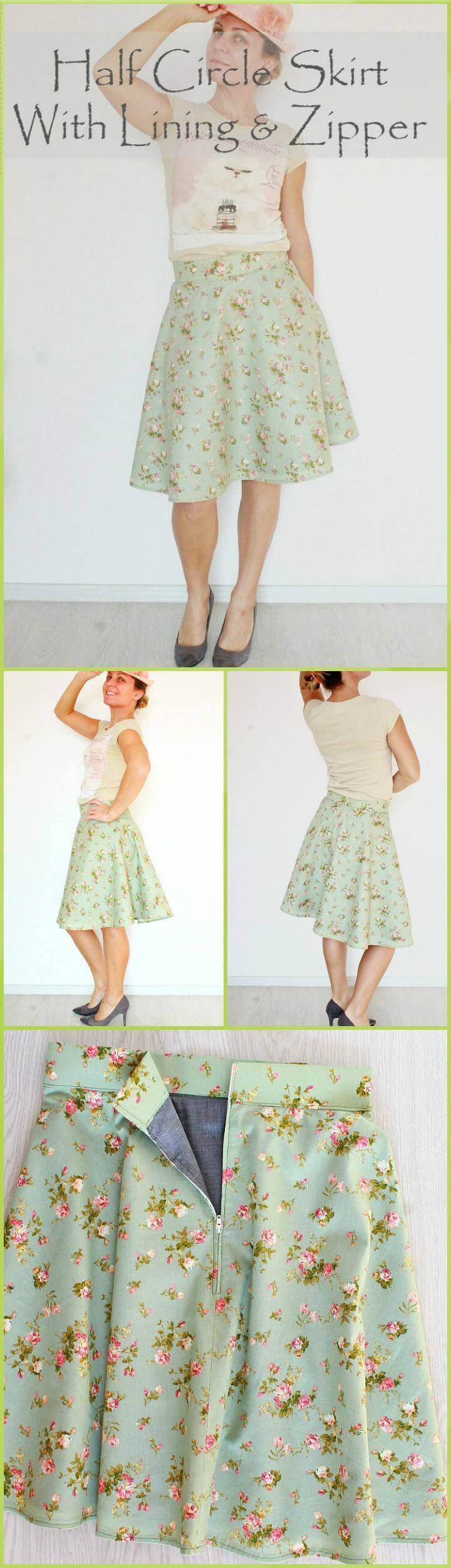 timeless half circle skirt with lining and zipper