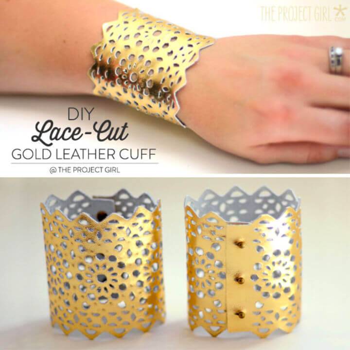 DIY Lace Cut Gold Leather Cuff