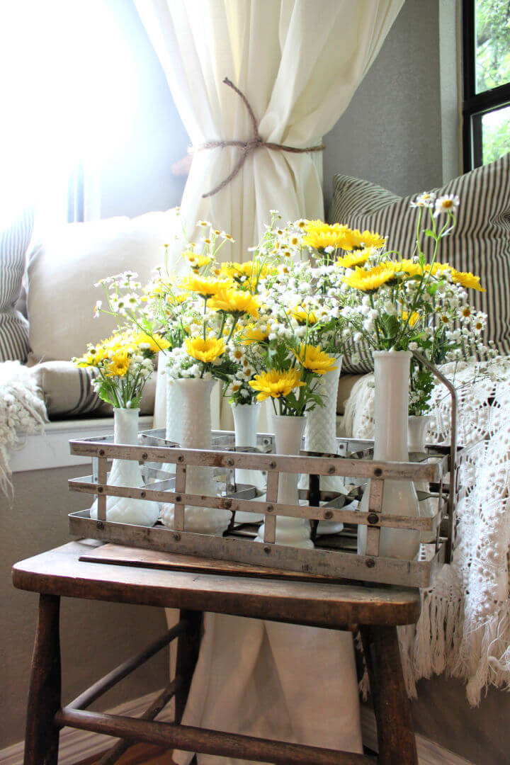 DIY Milk Bottle Holder Floral Arrangement