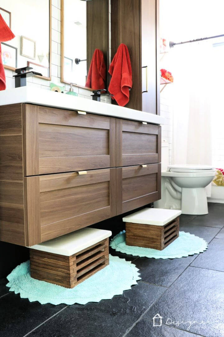 DIY Wooden Step Stool With White Concrete Top