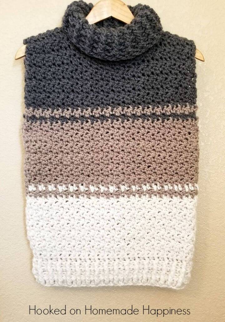 Easy Crochet Cowl Sweater Vest Free Pattern