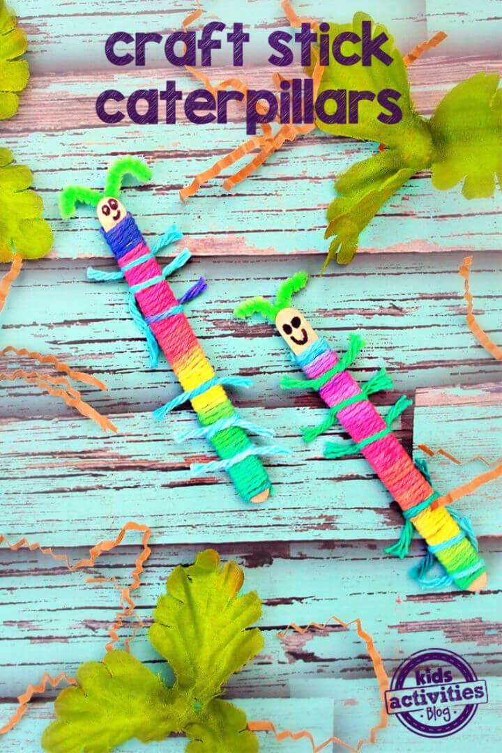 Easy DIY Yarn wrapped Craft Stick Caterpillars