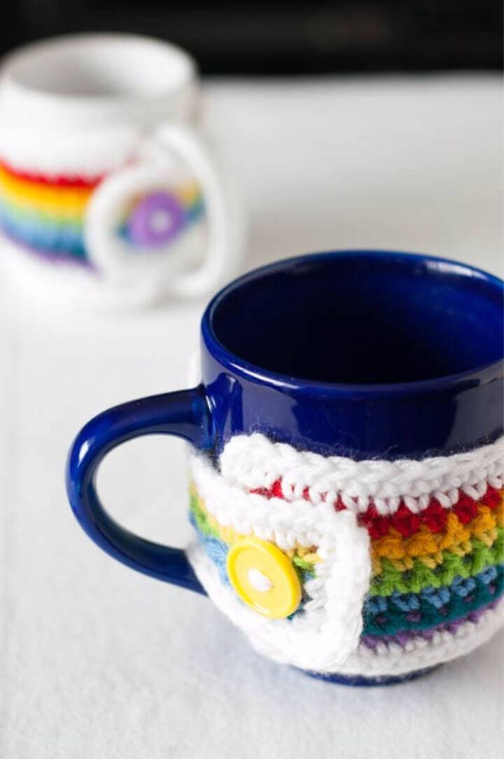 Easy to Crochet Rainbow Mug Cozy