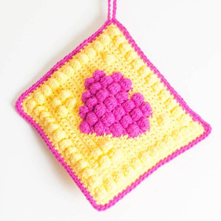 Free Crochet Bobble Heart Potholder Pattern