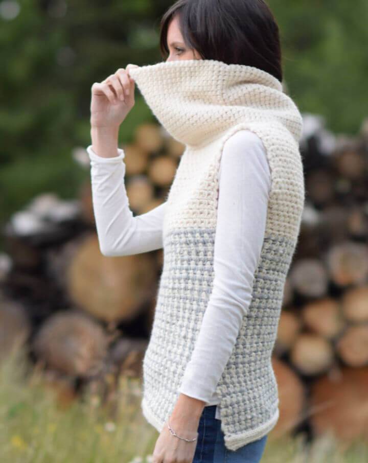 Free Crochet Cowled Sweater Vest Pattern