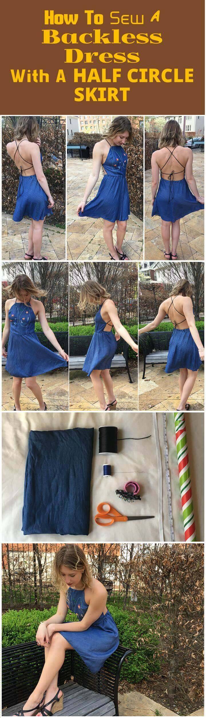DIY backless dress tutorail with half circle skirt