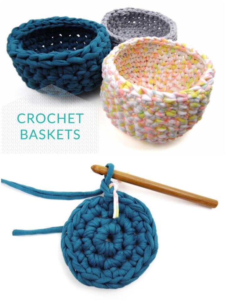 How to Crochet Basket with T shirt Yarn