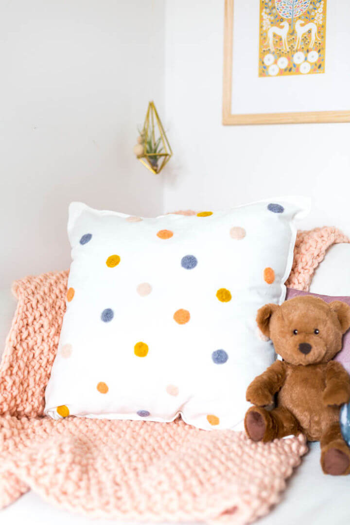 Homemade Needle Felted Pom Pom Cushion