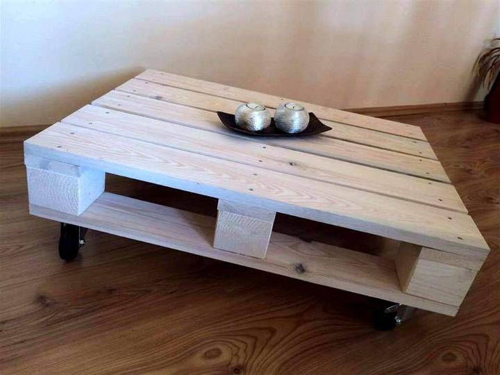 One Pallet Coffee Table with Wheels