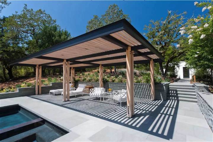 Painted Structural Steel and Alaskan Yellow Cedar Patio Cover
