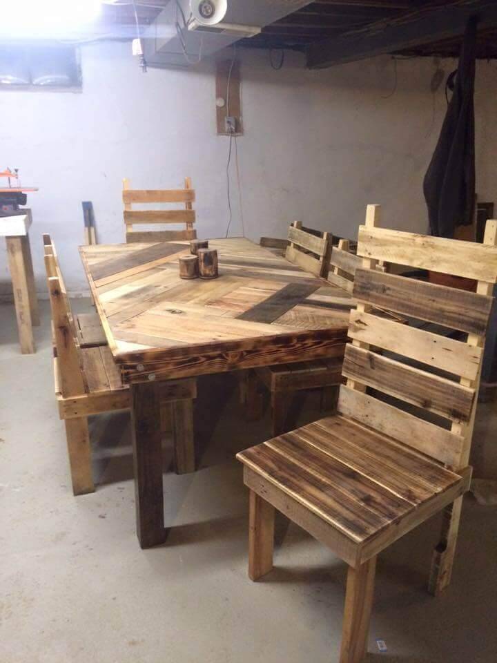 Pallet Dining Table with Chairs Set