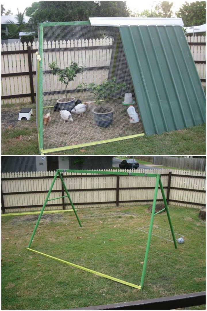 Swing Set Into an Upcycled Chicken Coop