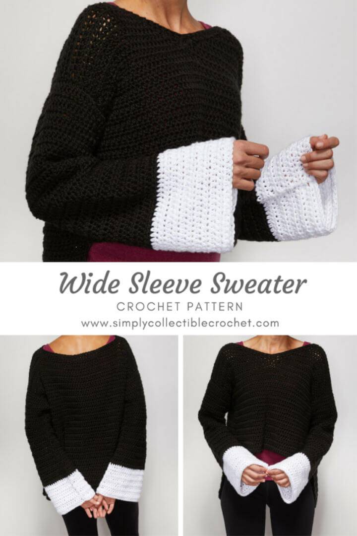 Wide Sleeve Sweater Free Crochet Pattern