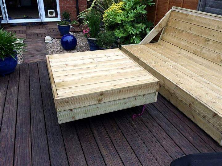 Wooden Deck with Pallet Sofa and Coffee Table