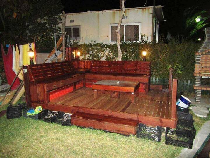 renovated pallet deck with lights