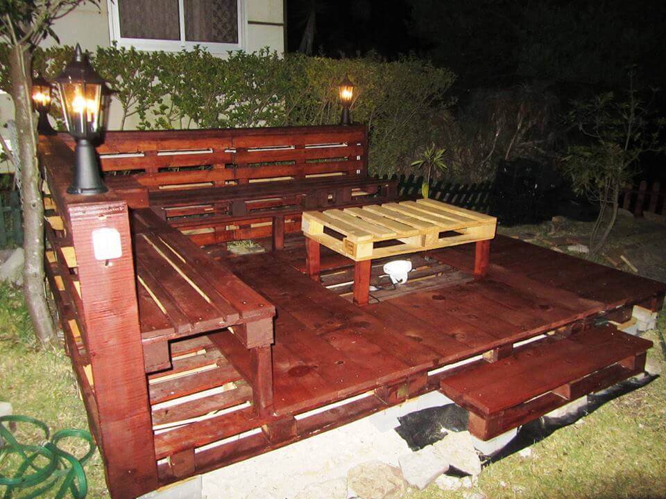 wooden pallet bachyard deck installation