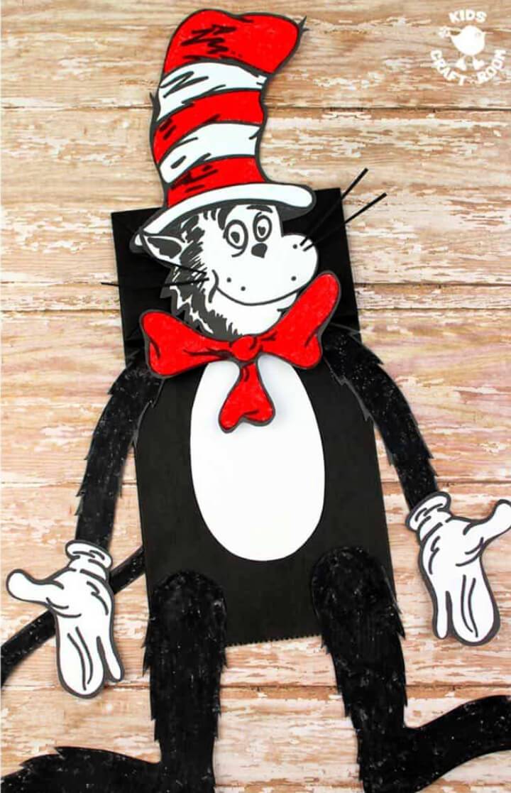 Amazing DIY Paper Bag Cat in the Hat Puppets