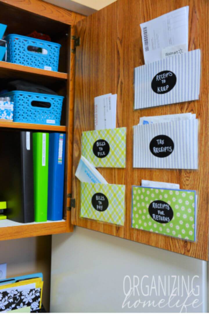 Cabinet Door Pockets to Organize Bills and Receipts