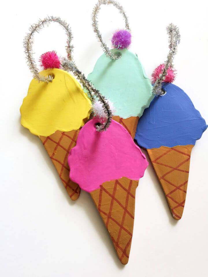 DIY Air Dry Clay Ice Cream Cone Ornaments