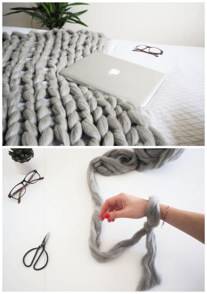 DIY Arm Knitted Cosy Chunky Blanket