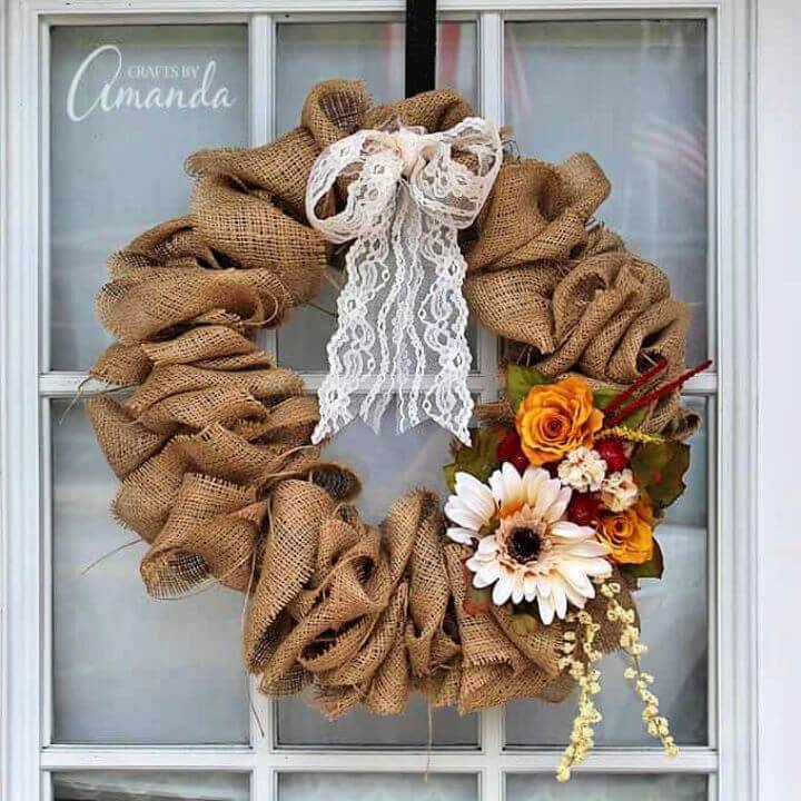 DIY Burlap Wreath Using Wire Coat Hanger